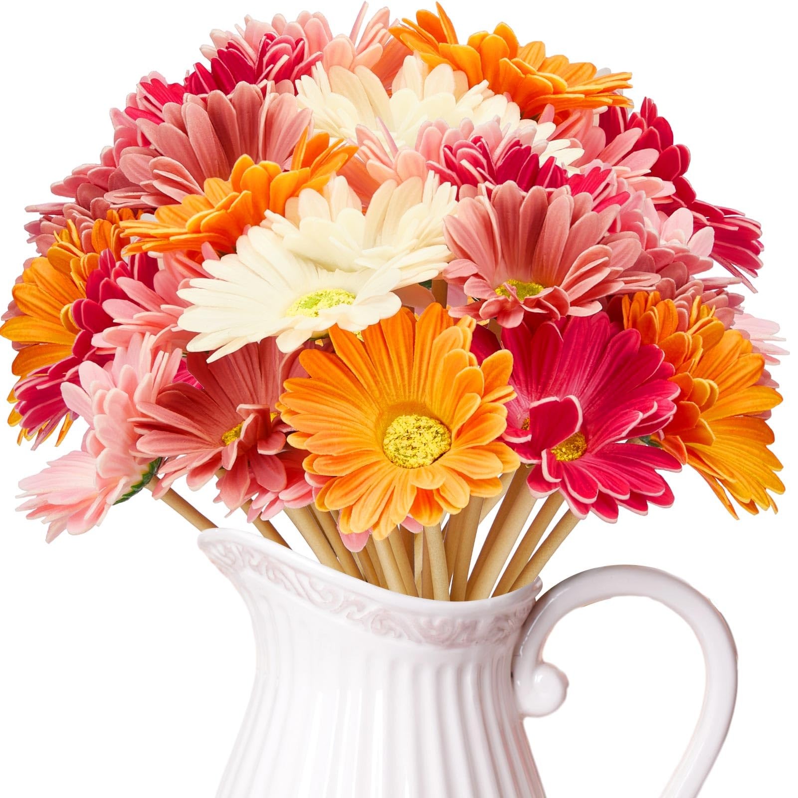 WILLBOND 48 Pcs Artificial Gerbera Daisies Flowers 15 in Pink and Orange Fake…