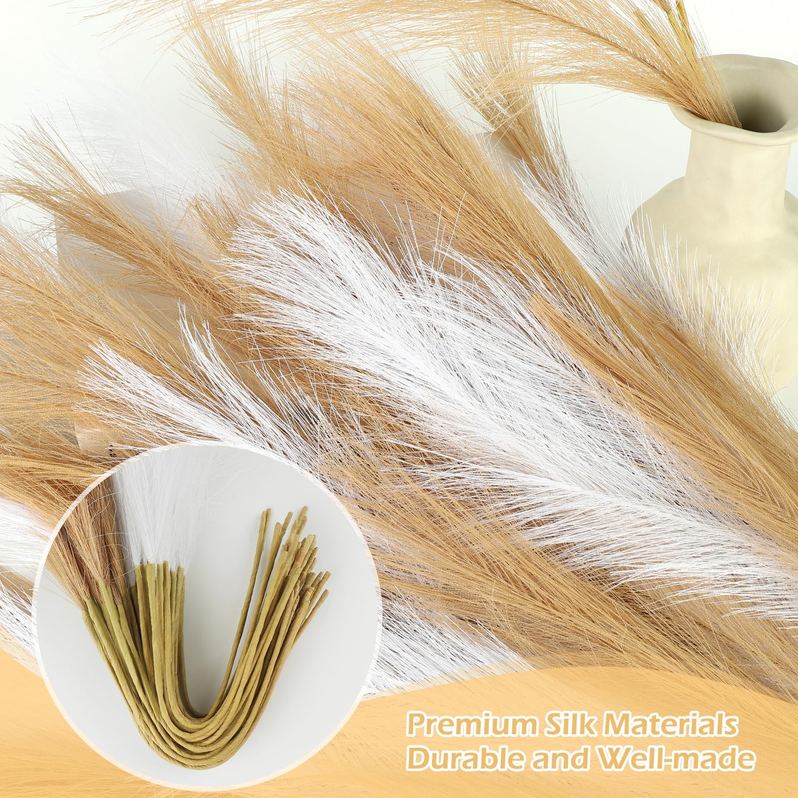 60 PCS 21.7 Inch Brown Faux Pampas Grass Artificial Dried Flowers Bulk Pack