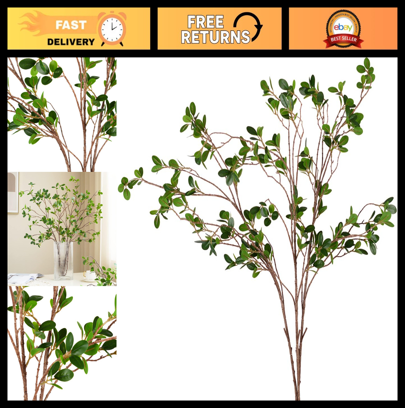3 Pcs Faux Eucalyptus Stems – Artificial Greenery Branches for Vases, 45″ Each