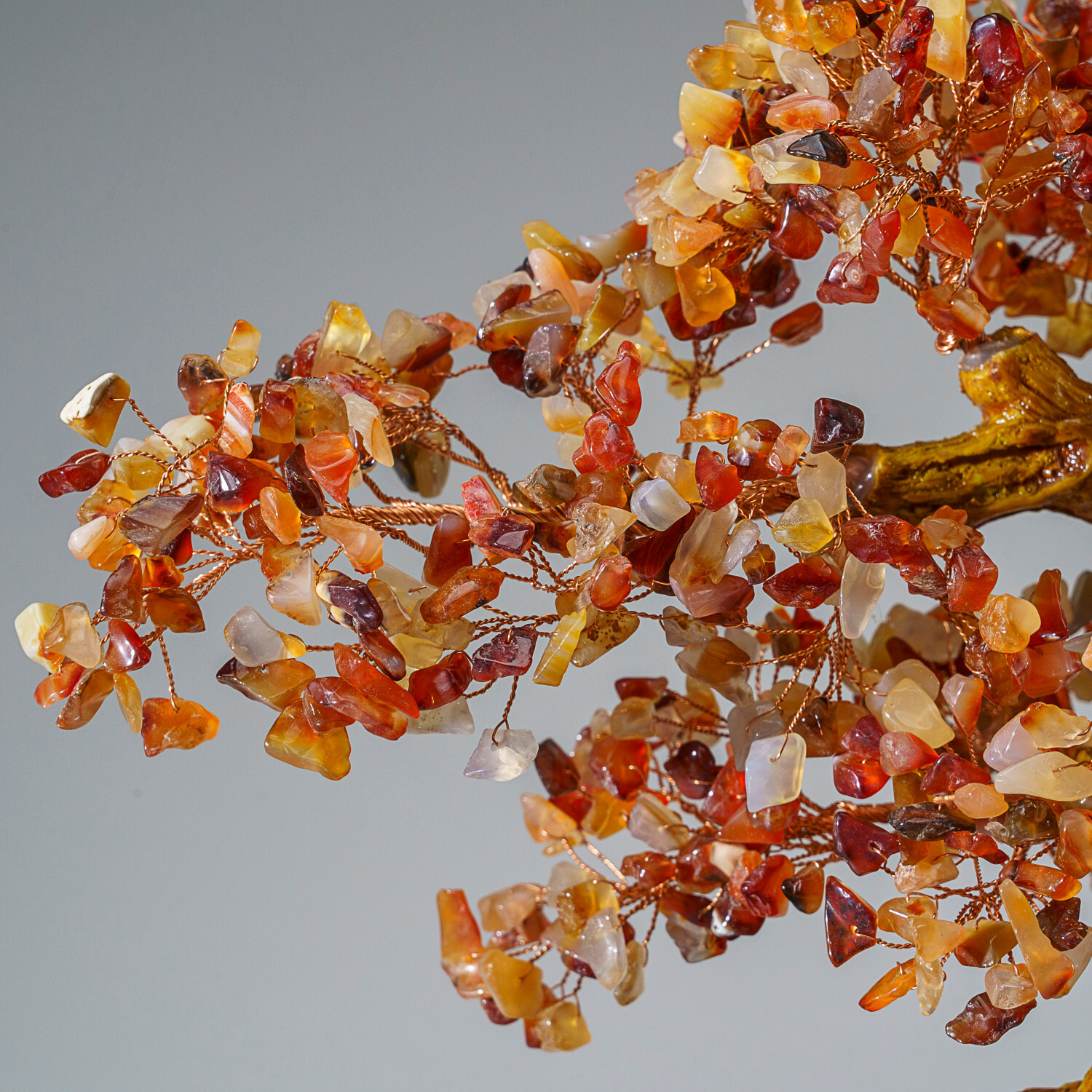 Genuine Carnelian Bonsai Gemstone Tree in Square Ceramic Pot (12”)