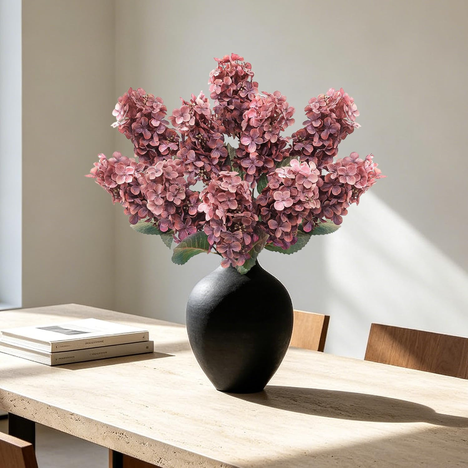 8 Pcs Rose Red Artificial Hydrangea Flowers for Home Decor & Centerpieces