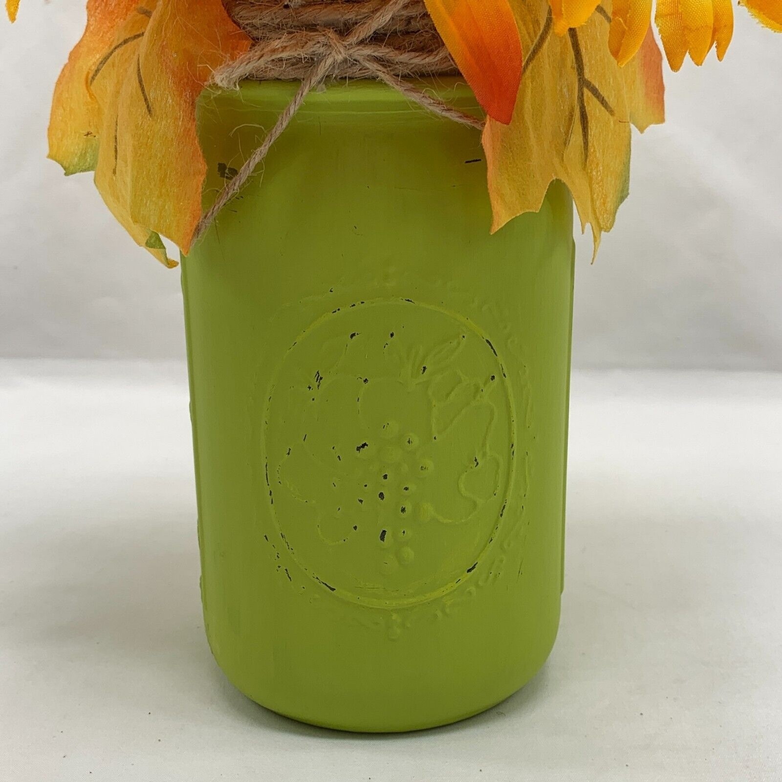 Fall Floral Arrangement Artificial Flowers Autumn Sunflowers Green Ball Jar Vase