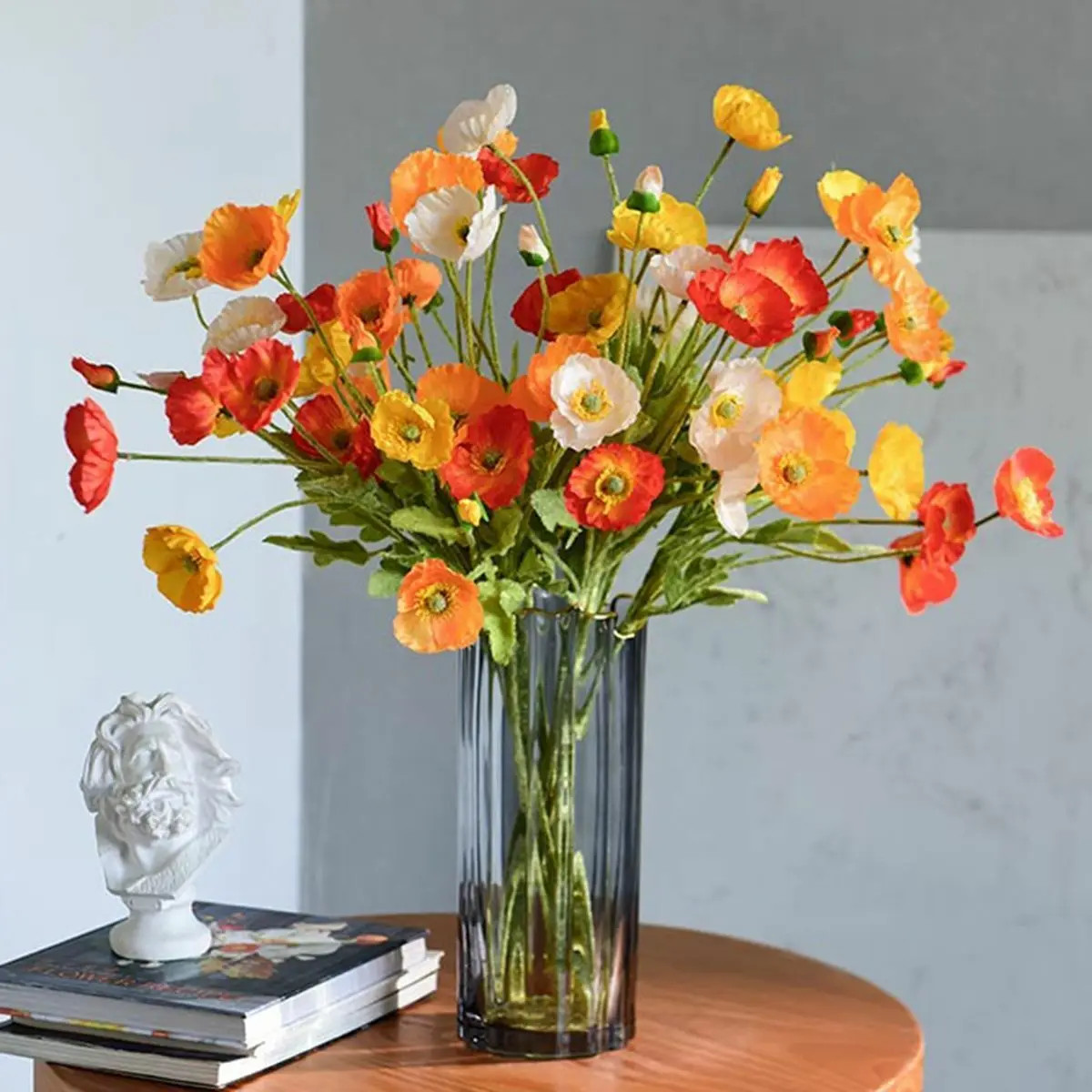 4 Head Artificial Flowers Bouquet Poppy Fake Flowers for Home Decor Garden Party