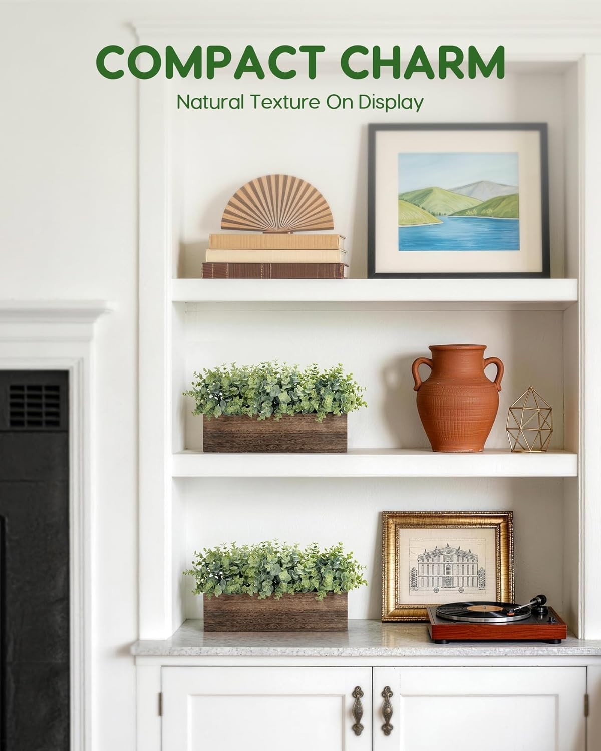 14″ Artificial Eucalyptus Plants in Rustic Rectangular Wooden Planter Box, Fa…