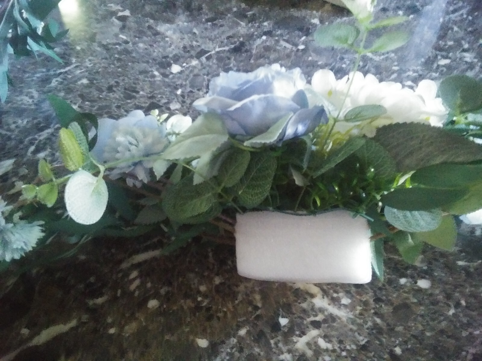 Lt Blue & White Rose faux flower arrangements, singles and greenery! GEORGEOUS