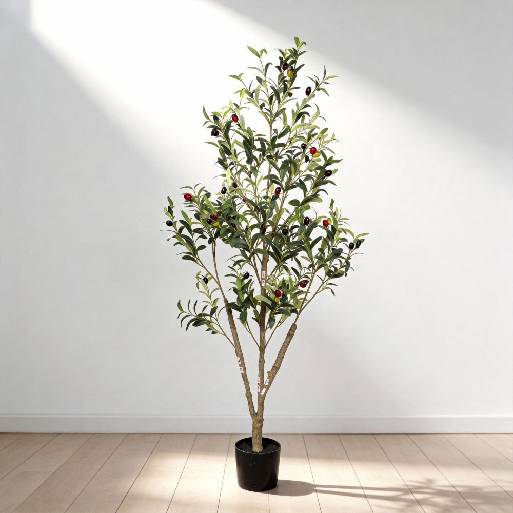 Artificial Olive Tree in Black Plastic Pot, 1pc/set