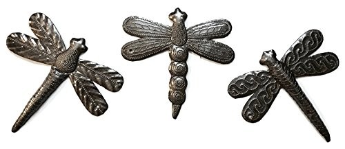 Set of 3 Small Garden Dragonflies 6 Inches, Decorative Wall Hanging Plaques,