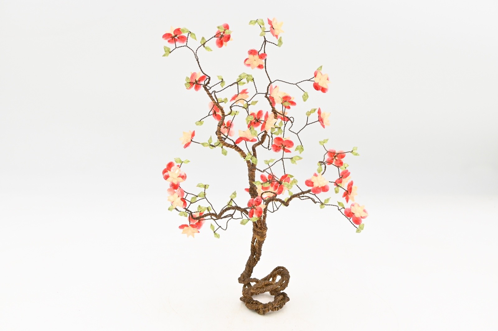 Vintage Decorative Wrapped Copper Wire Bonsai Tree Cherry Blossom Flowers