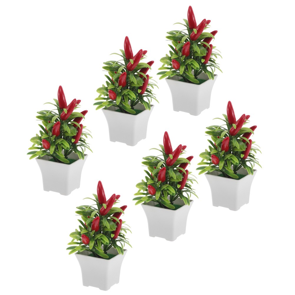 6Pcs Lifelike Artificial Pepper Tree Bonsai Reusable Decor for Office and Home