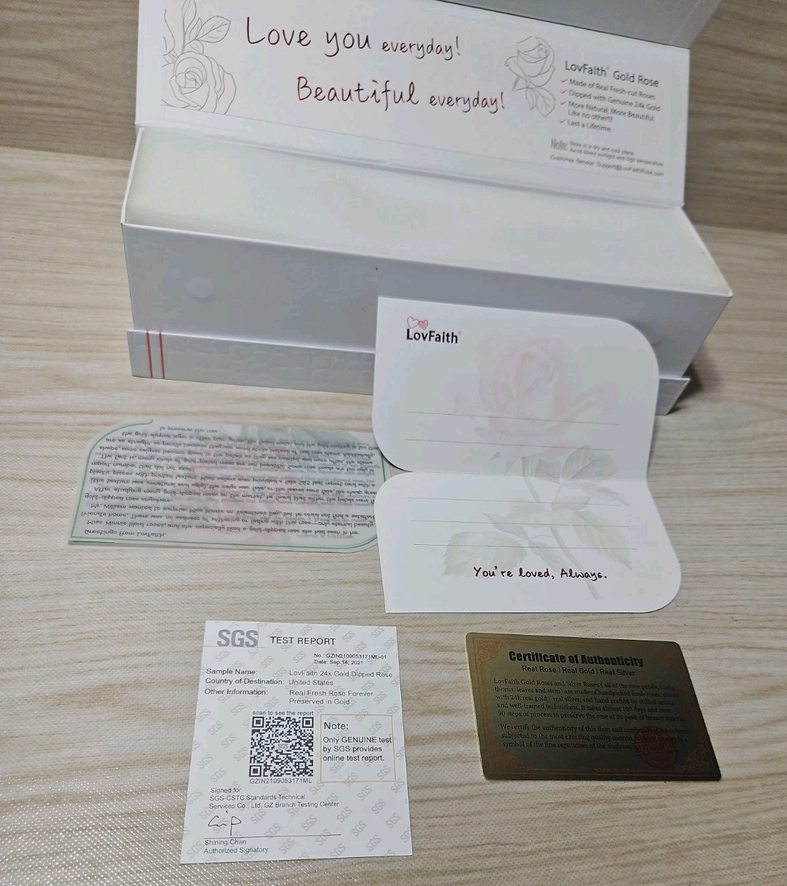 ** NEW In Box ** LovFaith Real Rose Dipped 24K Gold, Red