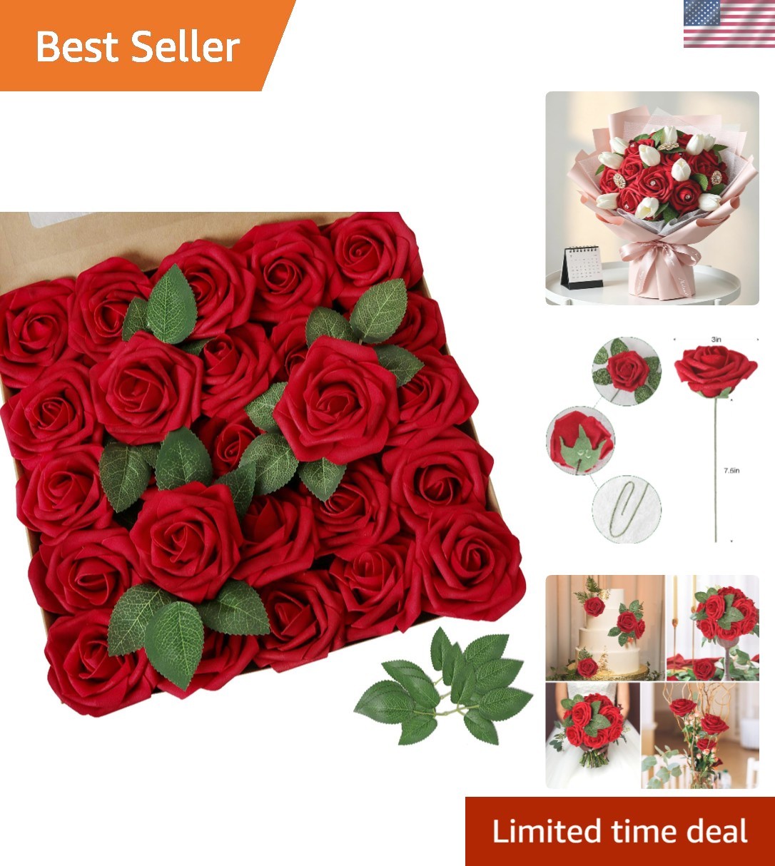25 Lifelike Dark Red Foam Roses for Elegant DIY Wedding Decor & Arrangements