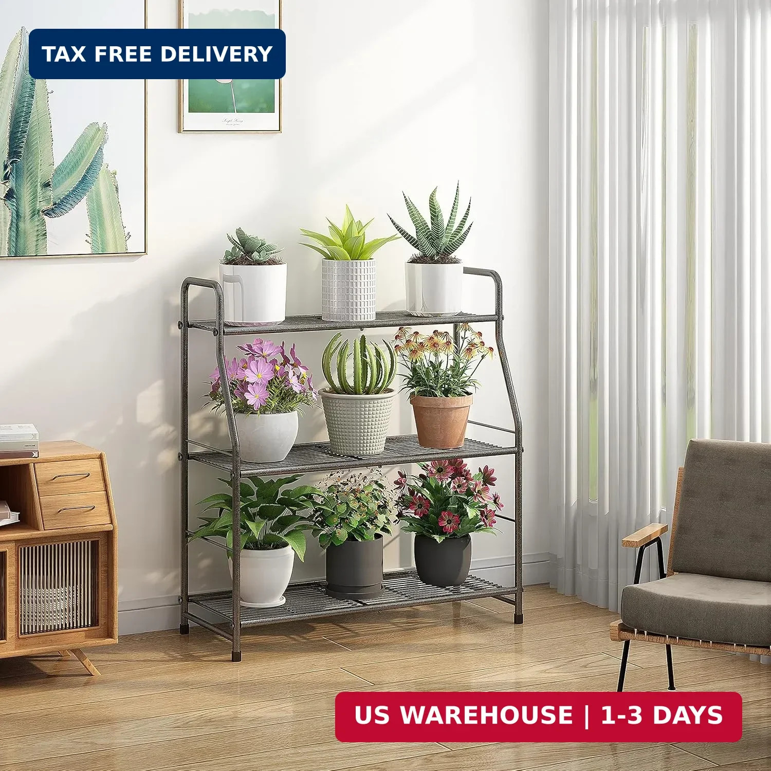 Simple Trending Plant Stand Outdoor Indoor 3 Tier Metal Waterproof Plant Shelf f