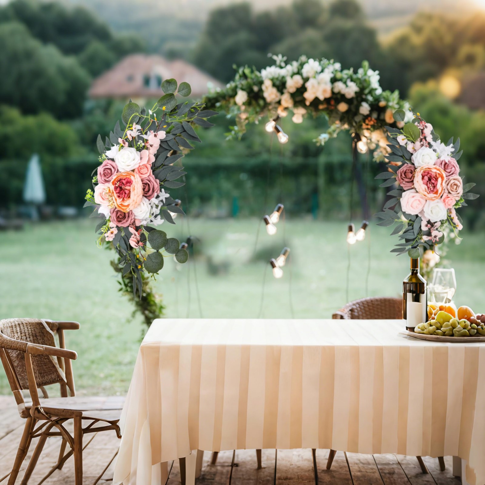 2 PCS Wedding Arch Flowers Artificial Floral Swag Decor PinkWhite Ceremony