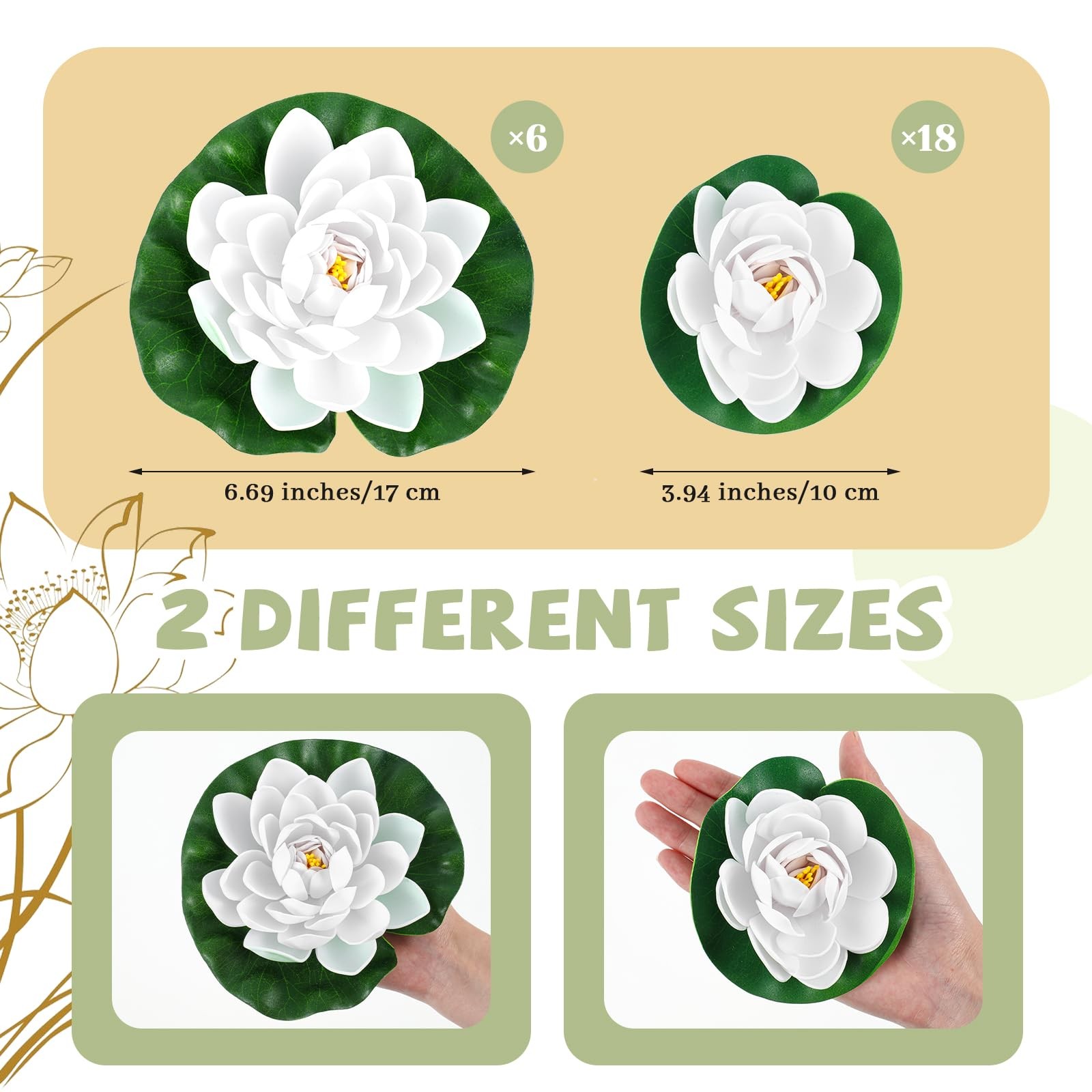 Yunlly 24 Pcs Floating Foam Lotus Flower with Water Lily Pads Artificial Floa…