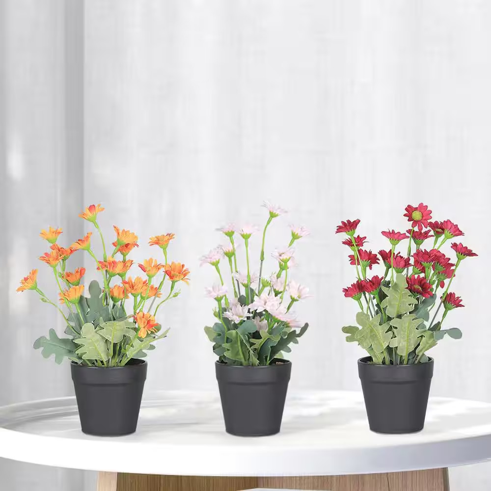 3-Pack 9 In. Colorful Indoor Artificial Wildflowers Daisies in Black Pot
