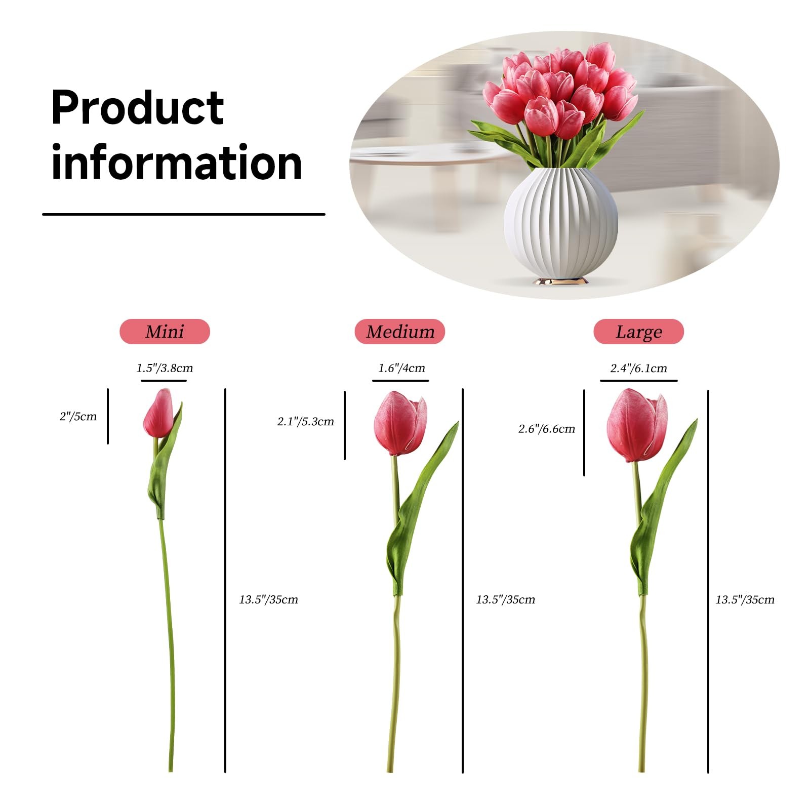 12 PCS Large Hot Pink Artificial Tulip Real Touch Wedding Bouquet Decor