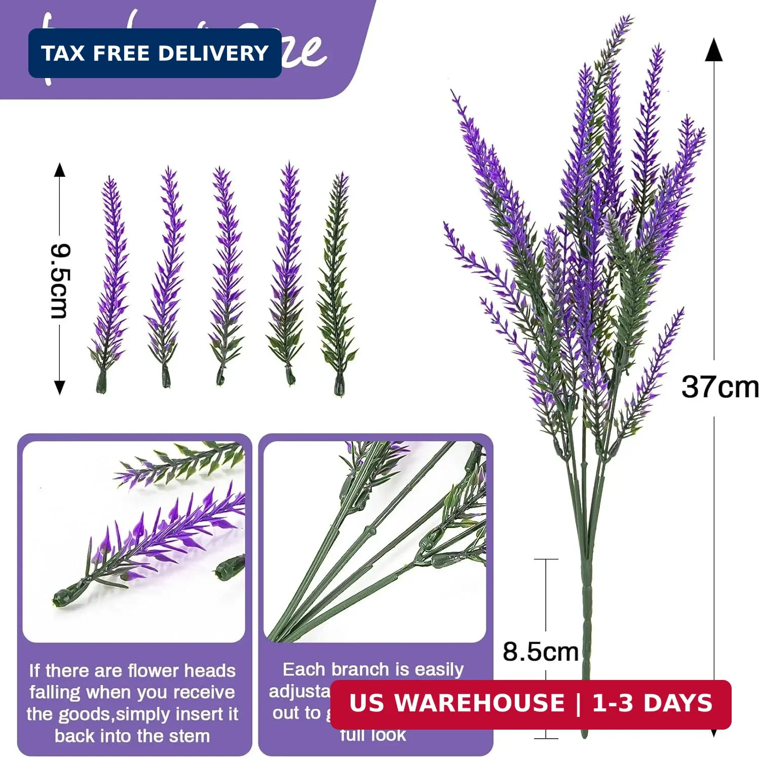 RAINFLOW Artificial Lavender Flowers – 8 Pcs Faux Lavender Plant Artificial Fake