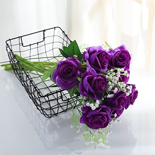 JUSTOYOU 10 PCS Artificial Roses Flowers, Realistic Blossom Roses, Real Touch
