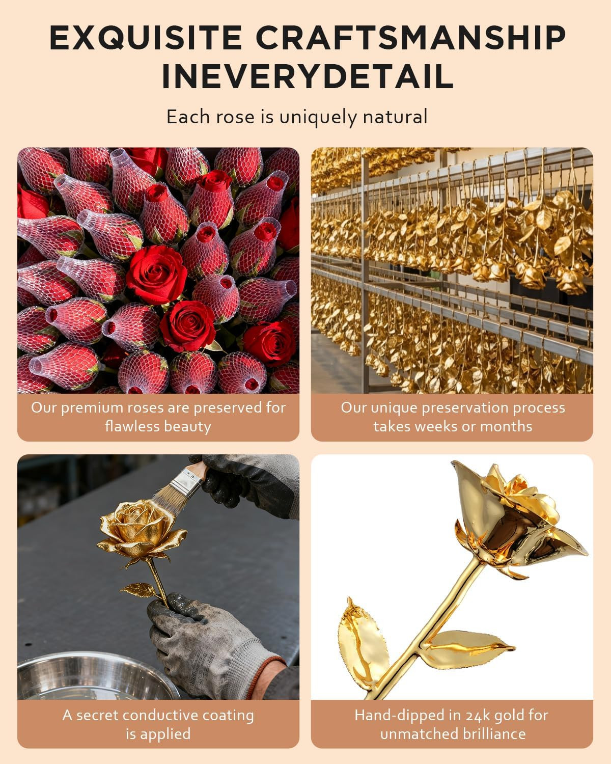 24K Gold Dipped Real Preserved Rose – Handcrafted Rose with Genuine 24K Gold Pla