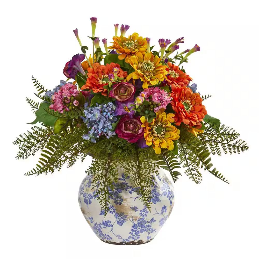 Indoor 15 Mixed Floral Artificial Arrangement in Floral Vase