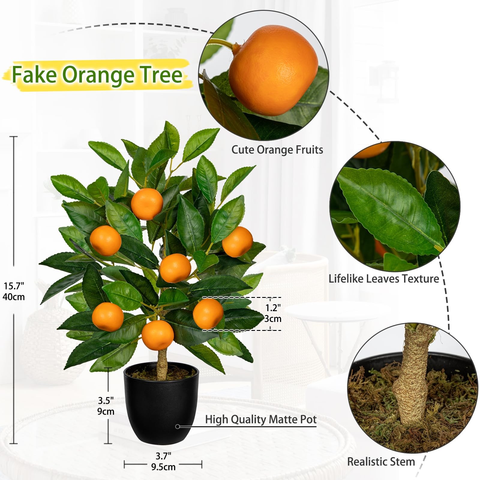 Artificial Potted Plants 15.7 inches Fake Orange Tree Artificial Citrus Fruit…