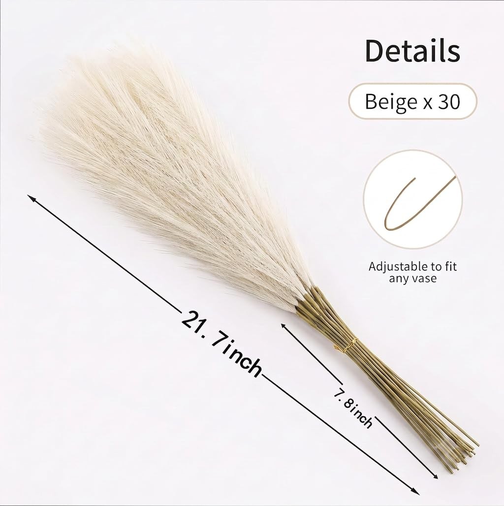 30PCS Artificial Pampas Grass Decor, 21.7″ Small Faux Pampas Grass No Sheddin…