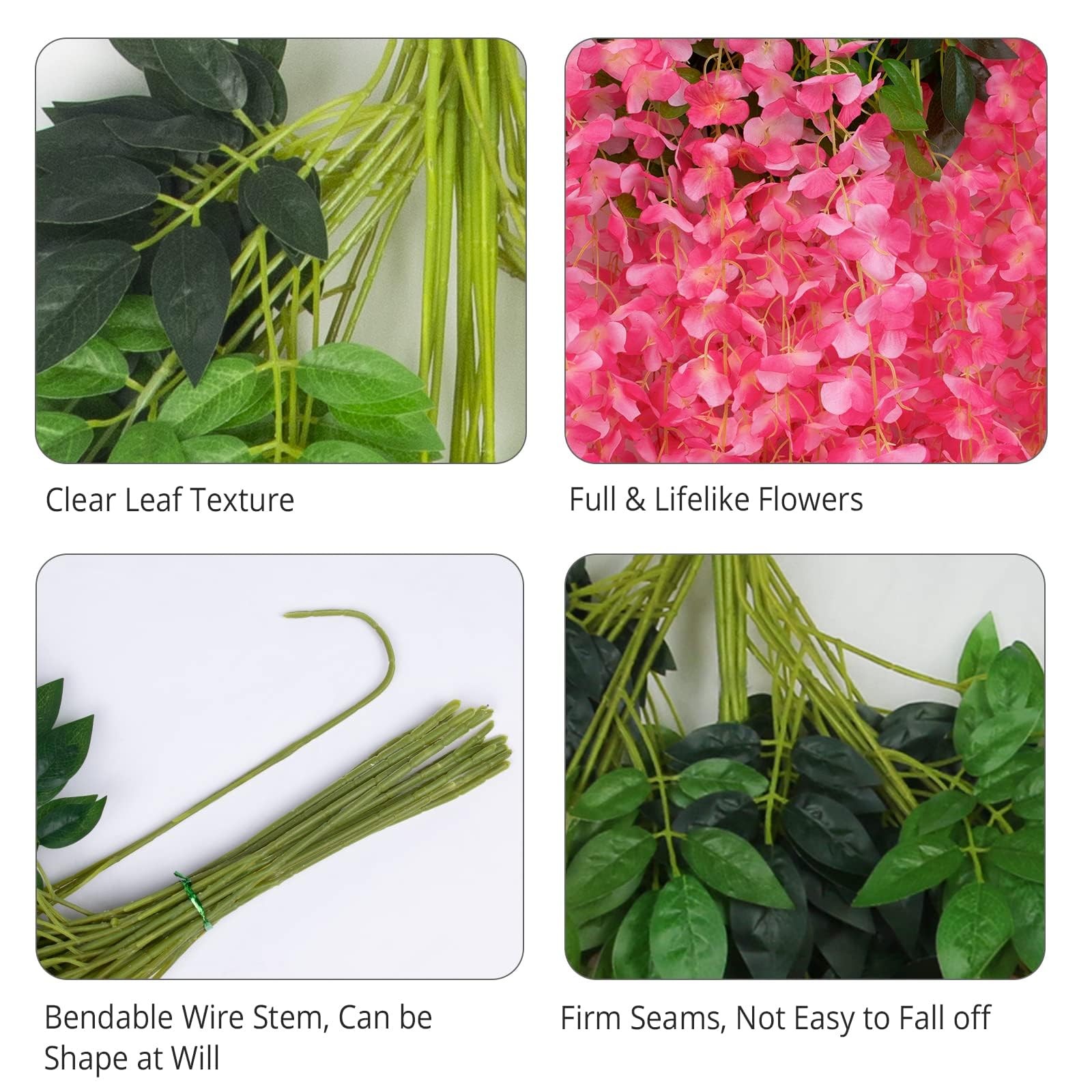 12 Pack Artificial Wisteria Hanging Flowers Silk Vines Rattan Decor for Party