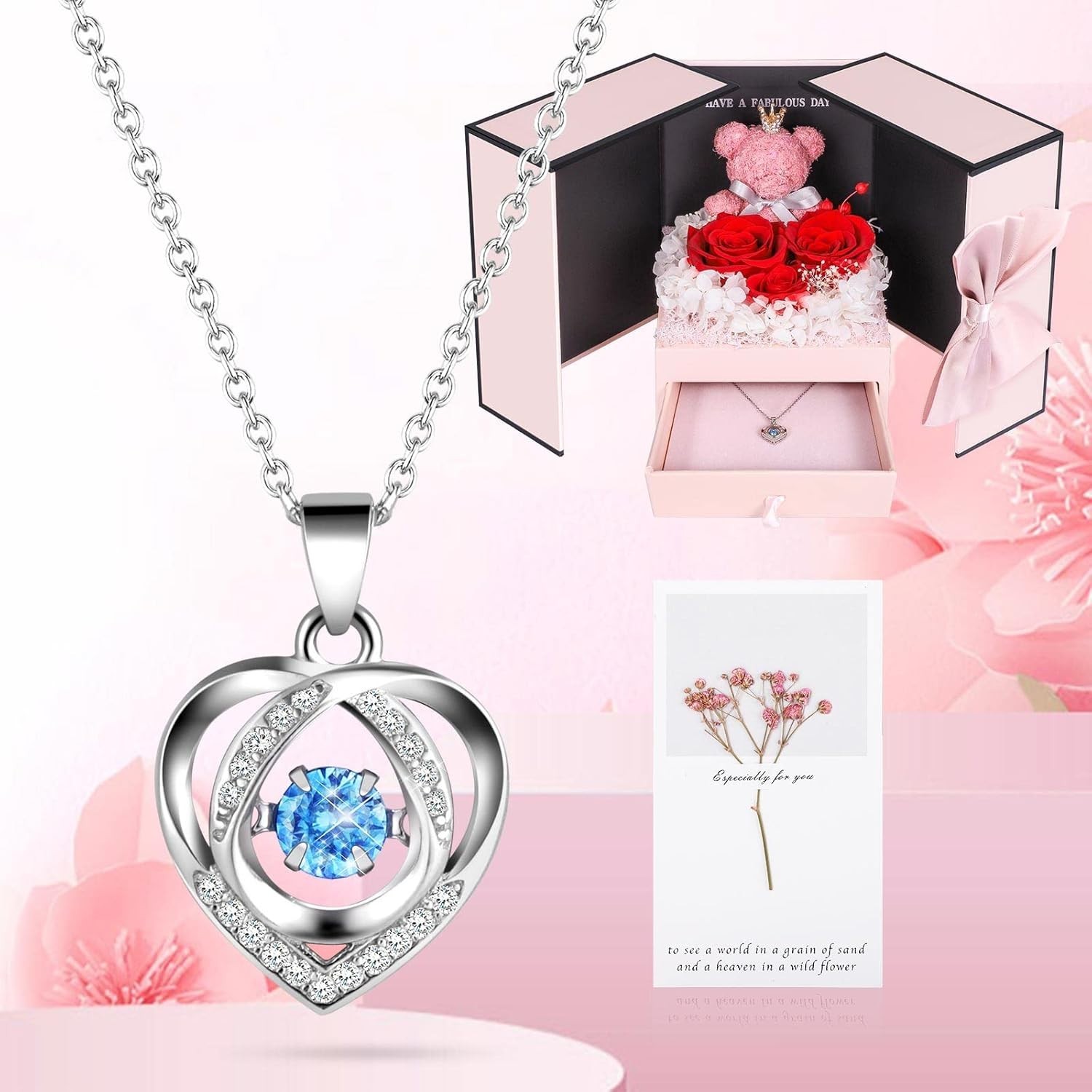 Enchanting Preserved Roses and Hypoallergenic Sterling Silver Necklace Gift