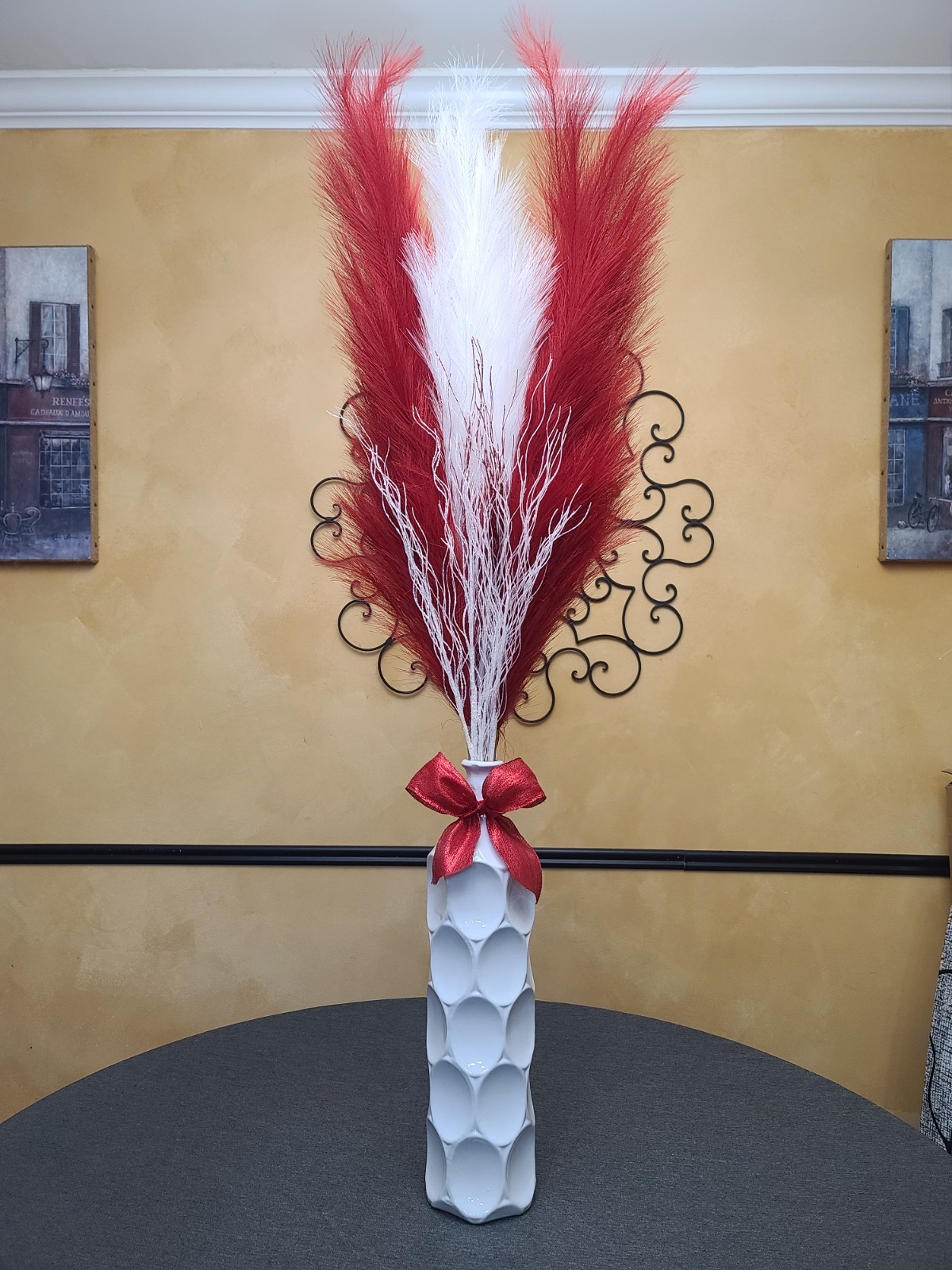 Red & White Christmas Pampas Arrangement in Ceramic Vase | 58″ Holiday Decor