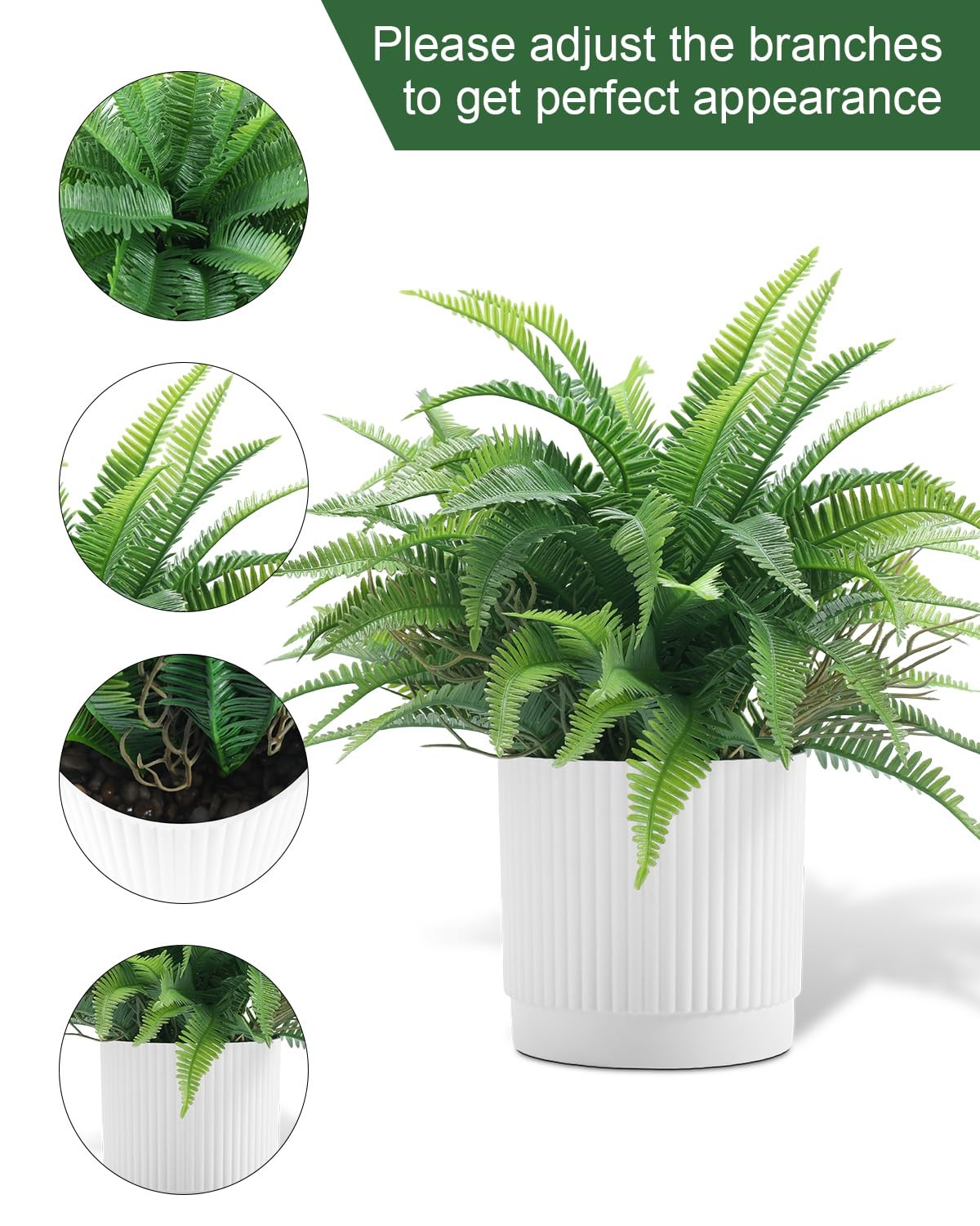 Small Fake Plant 12.2″ Fern Potted Artificial Plants for Shelf Desk Home Bath…