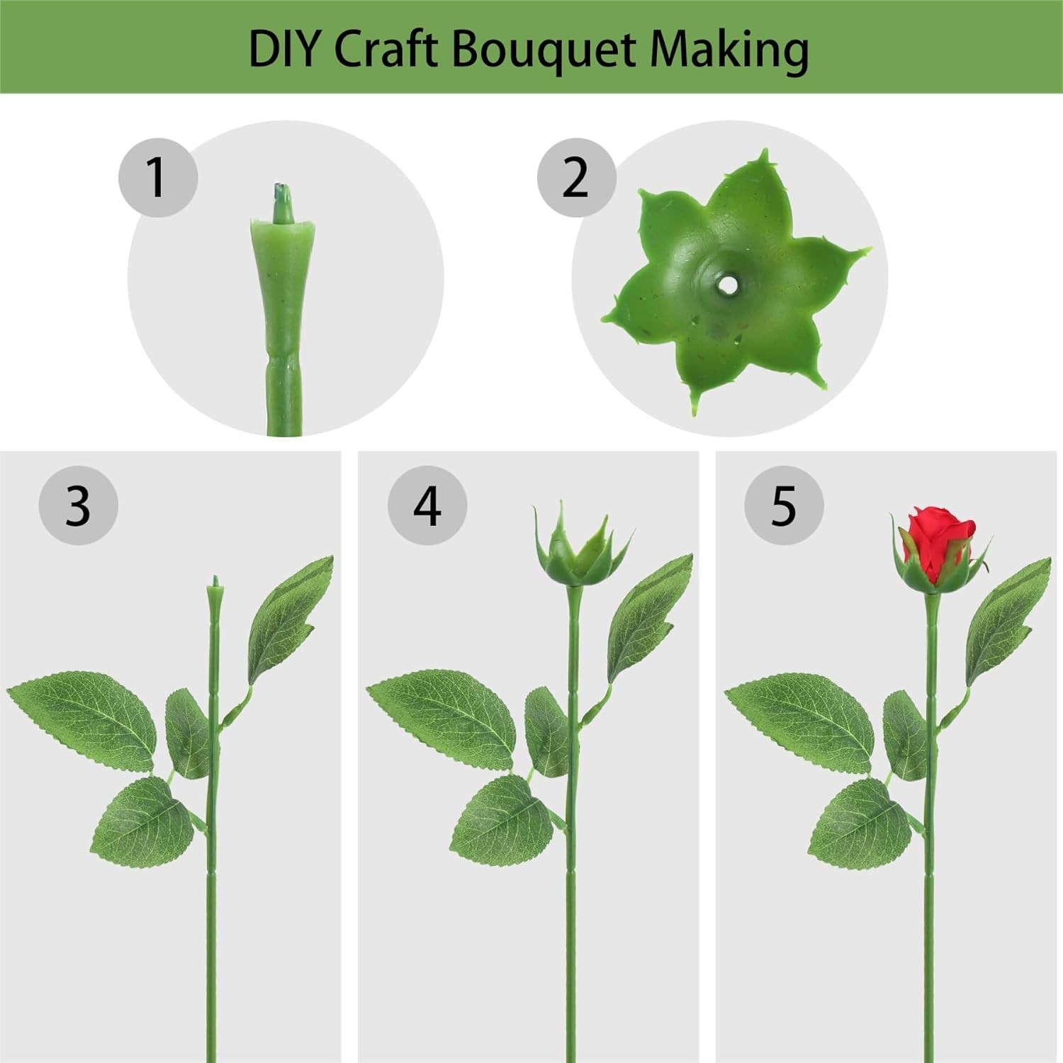20PCS Floral Wire Stem with Leaves and 20PCS Artificial Flower Calyxes Set, f…
