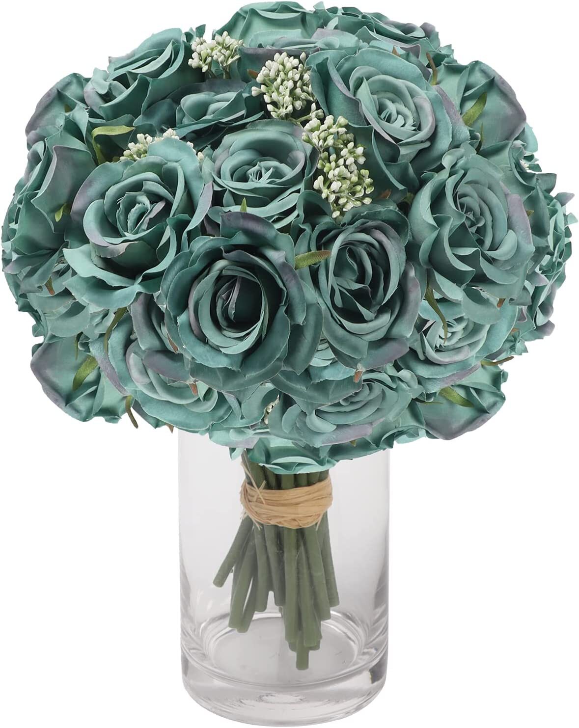 4 PCS Bouquet Dark Green Rose Fake Artificial Flowers with 24 Heads Decoration