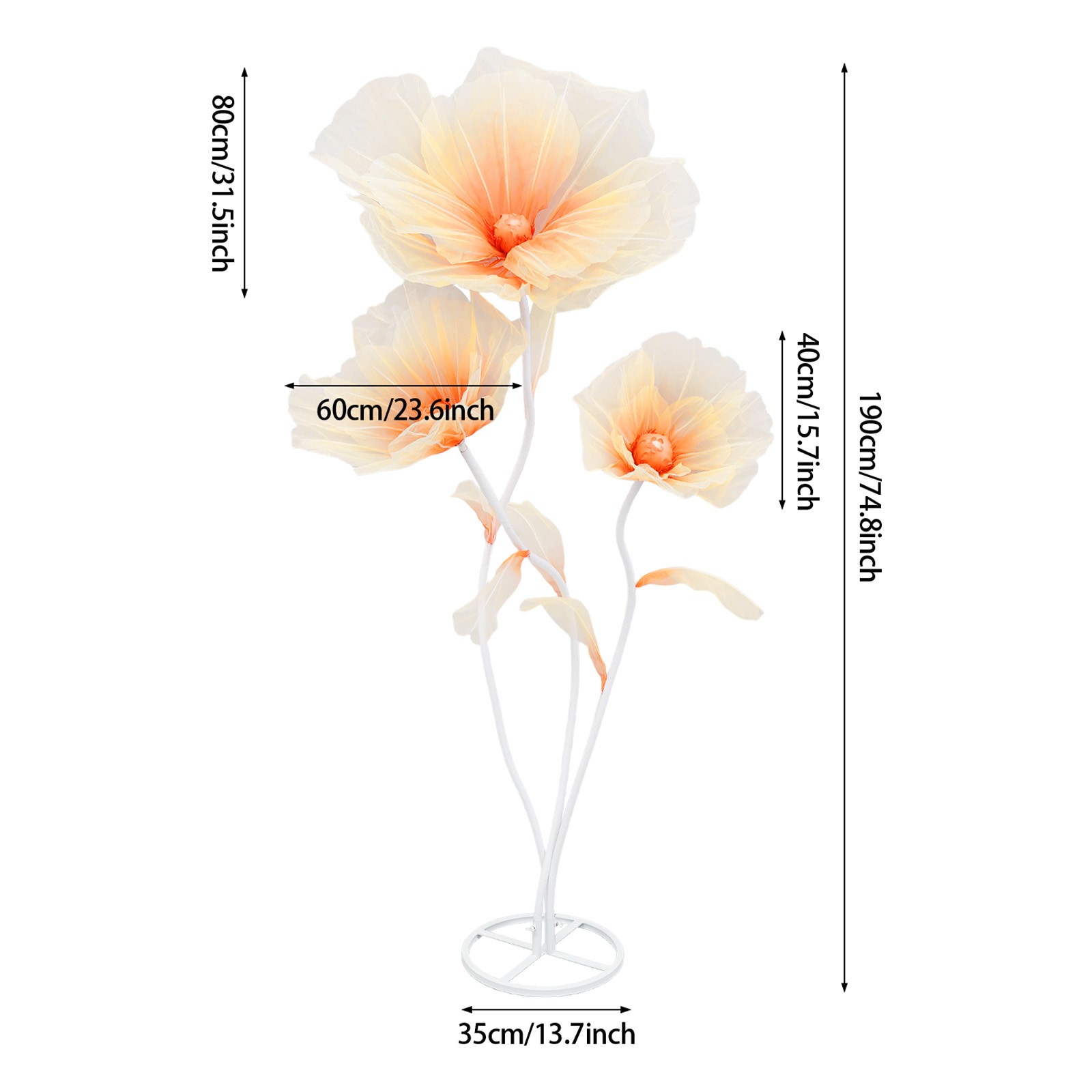 3-Head Giant Artificial Flower Decor,Floor Standing Adjustable Artificial Flower