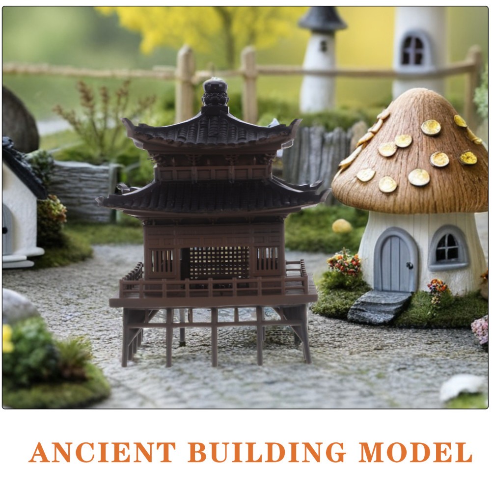 Light Brown Micro Landscape Pavilion Statue Plastic Decor for Home and Office