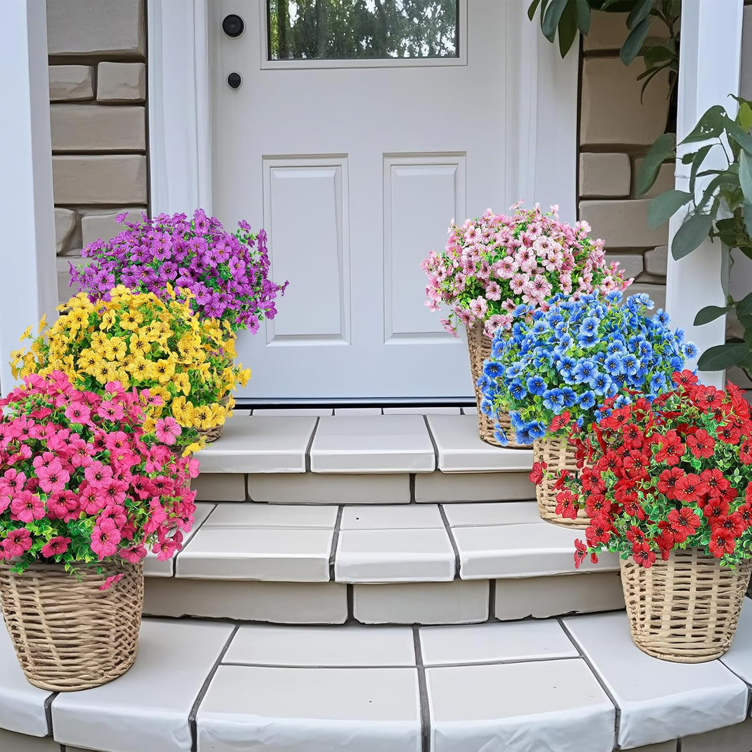 Ouddy Decor 24 Bundles Artificial Flowers for Outdoors Fake Silk Flowers UV Resi