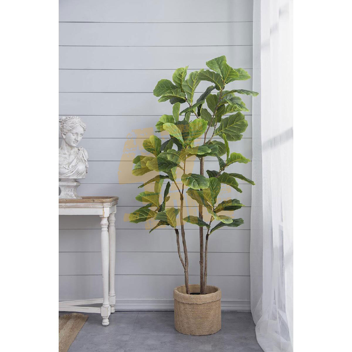 Faux Potted Fiddle Leaf Tree 3 Branch Green Artifical Garden Indoor Outdoor