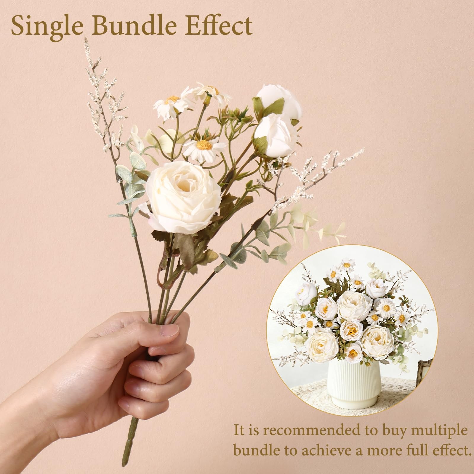 Artificial Roses Flowers 3 Pack Vintage Roses White Flowers Small Silk Rose B…
