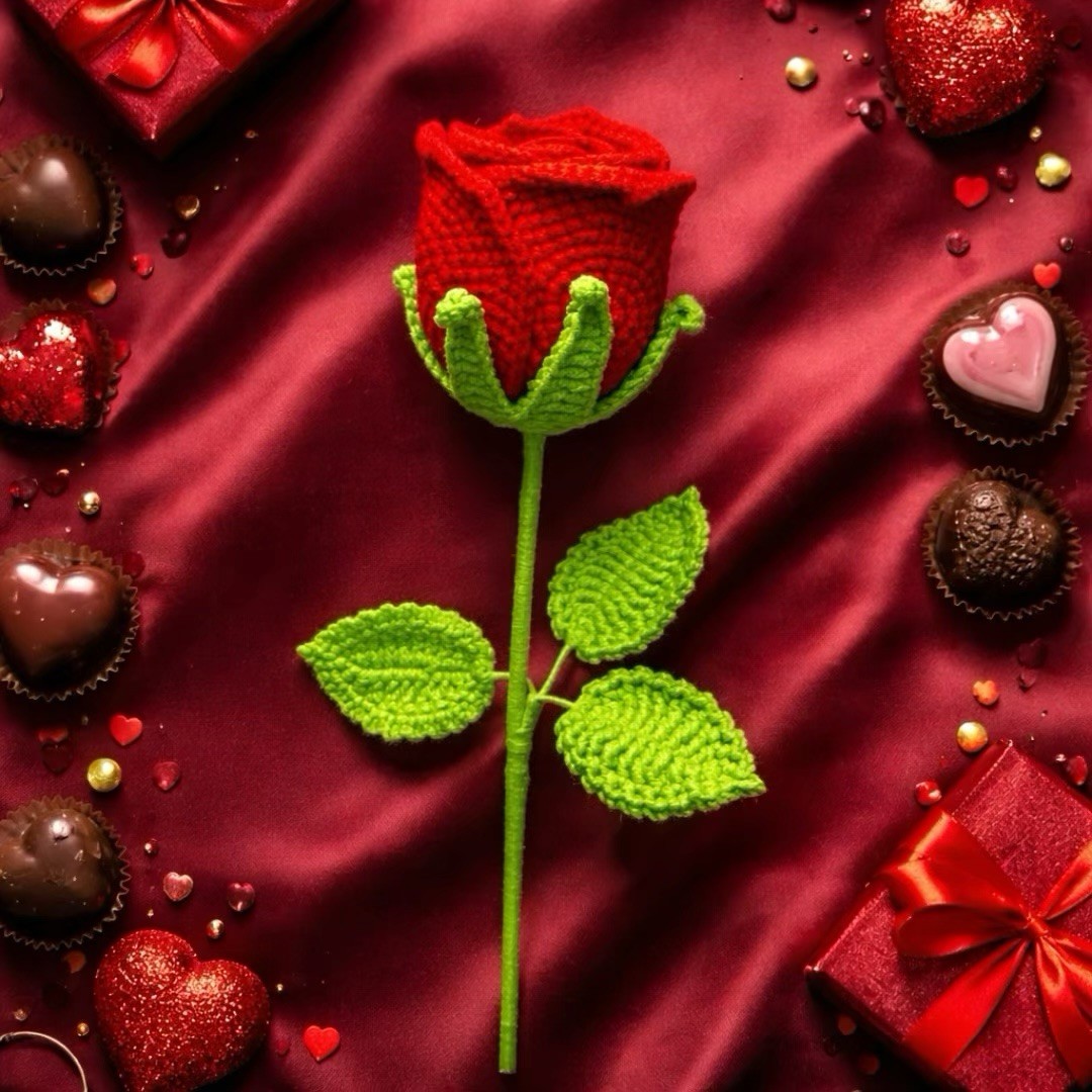 Crochet Rose Flower, Handmade Beautiful Red Rose Flower. Perfect Gift For Her.