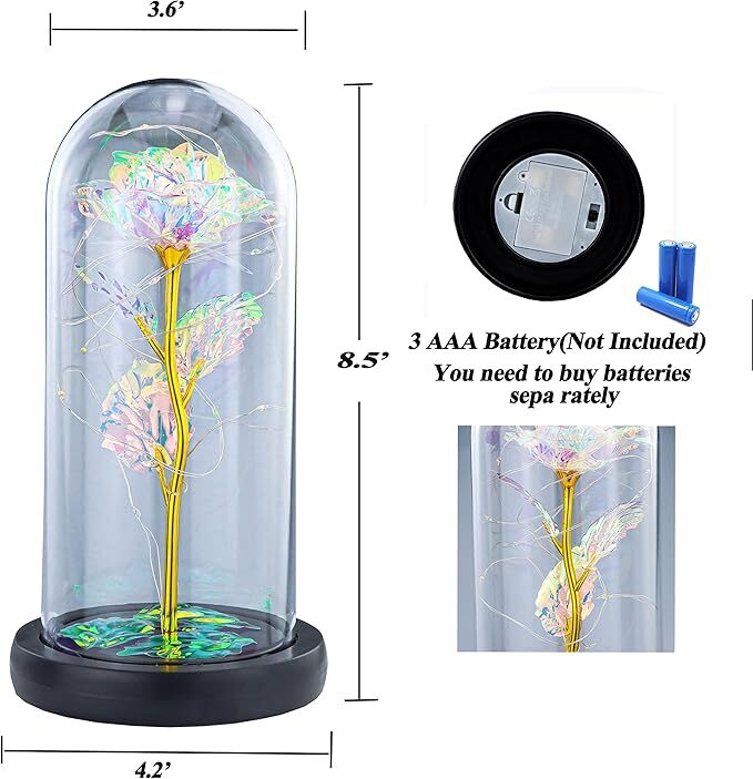 Colorful Forever Galaxy Rose Artificial Rose Flower In A Glass Dome for Women
