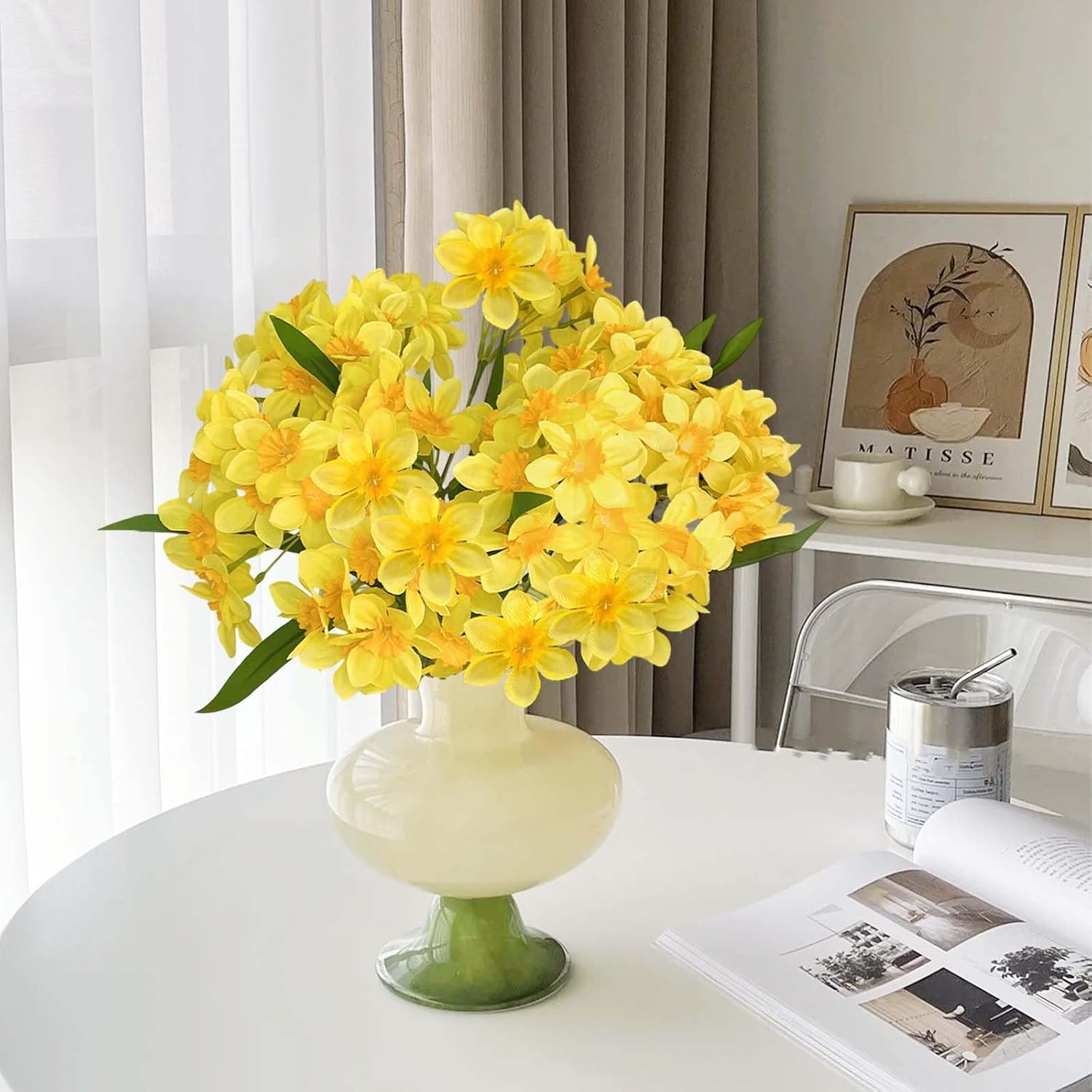 2 Bunches 120 Blooms Artificial Daffodils, 18.9”Silk Narcissus, Faux Daffodils f