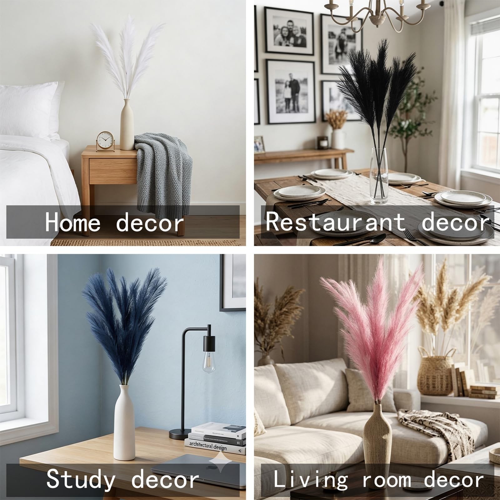 3 PCS Faux Pampas Grass Tall 51 Inch For Floor Vase Fluffy Artificial Blue