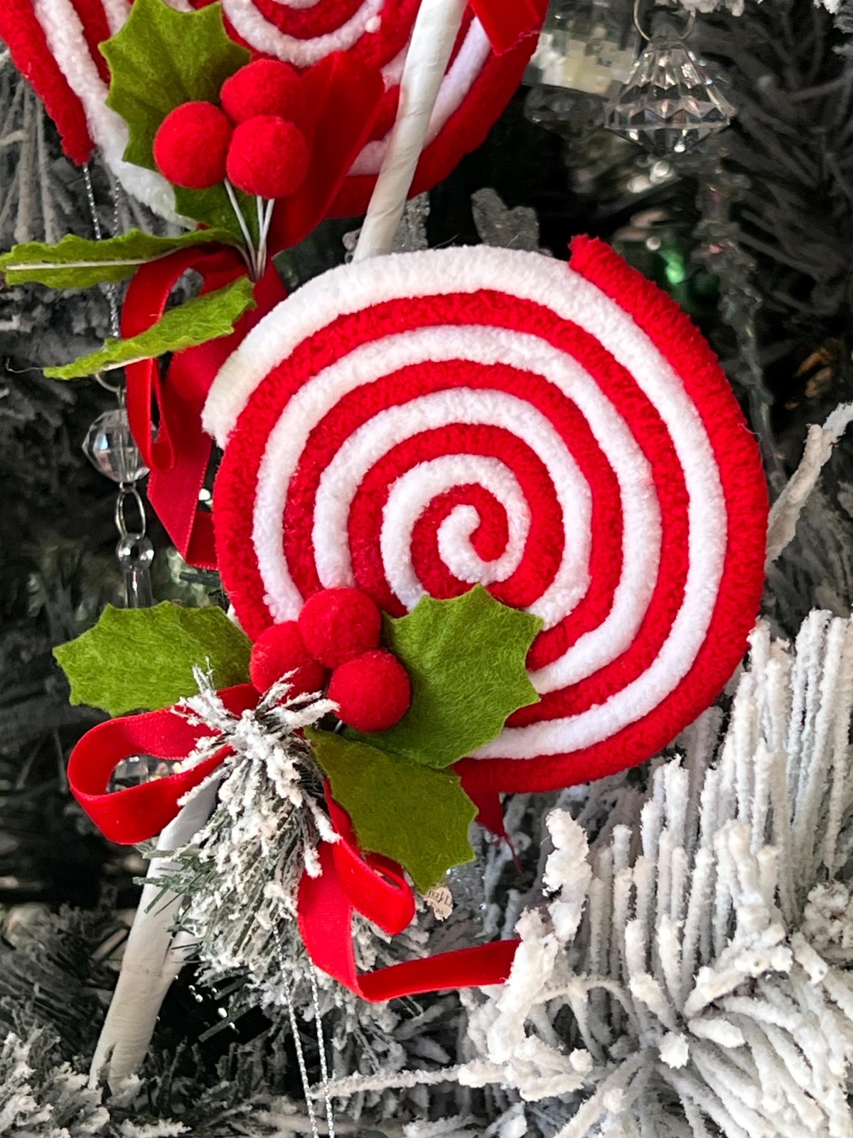 Red Candy Lollipop with Pom Pom Holly Spray Stem Pick Christmas Craft Supplies