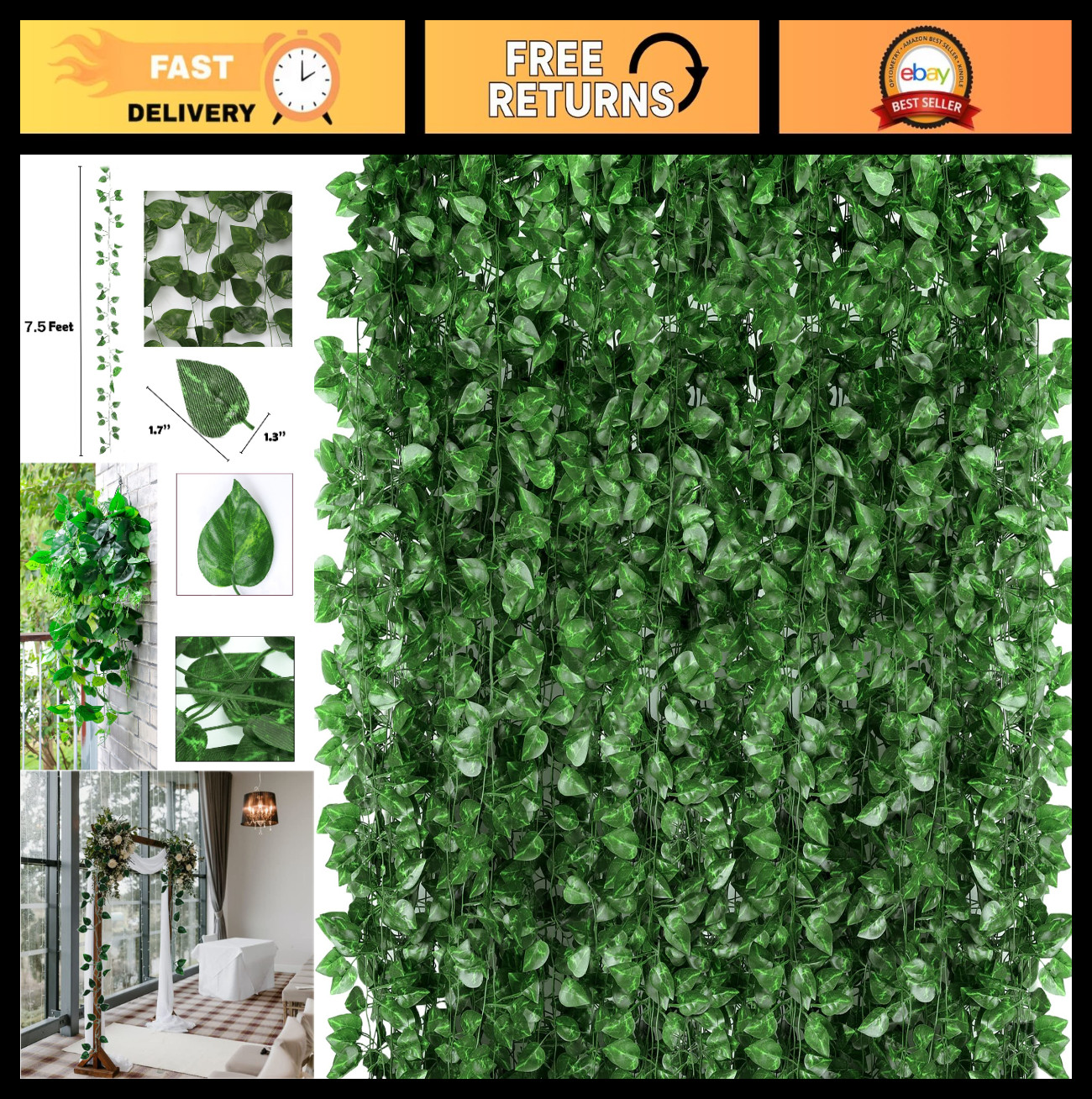 48 Pack 360 Feet Fake Greenery Garland – Ivy Leaf Vines, Faux Plants for Home De