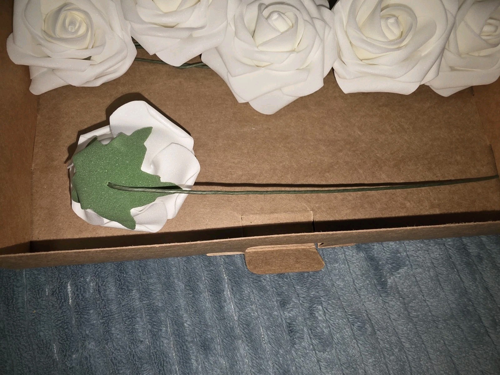 16 White Foam Roses Artificial Flowers Stems Wedding DIY Floral Decor