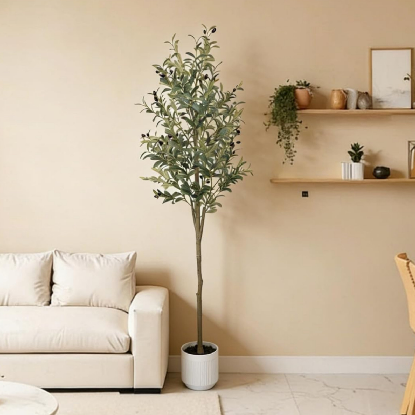6FT Olive Trees Artificial Faux Olive Tree W/White Planter and Artificial Moss