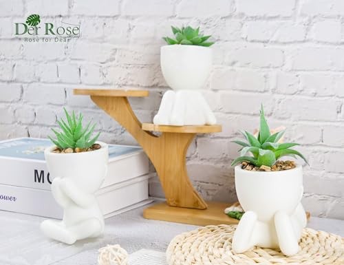3 Pack Fake Plants Artificial Succulents Plants for Room Bathroom Home White