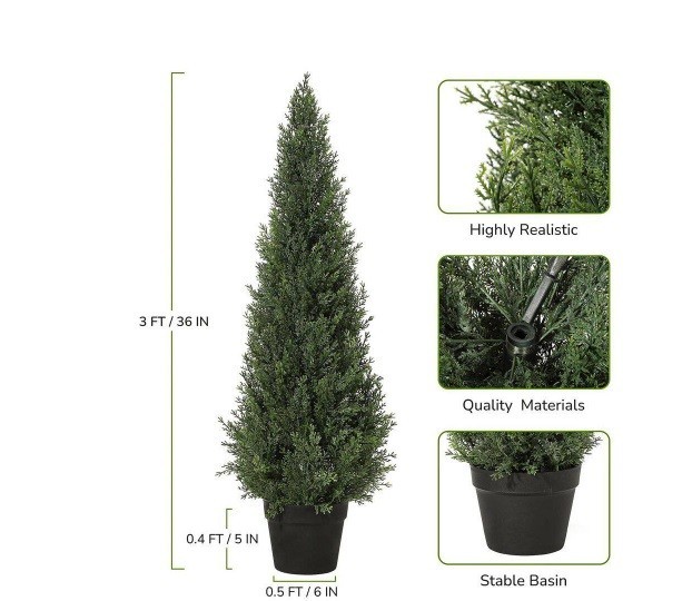 Garvee 2-Pieces 3 ft. Artificial Cedar Topiary Trees for Home Decor