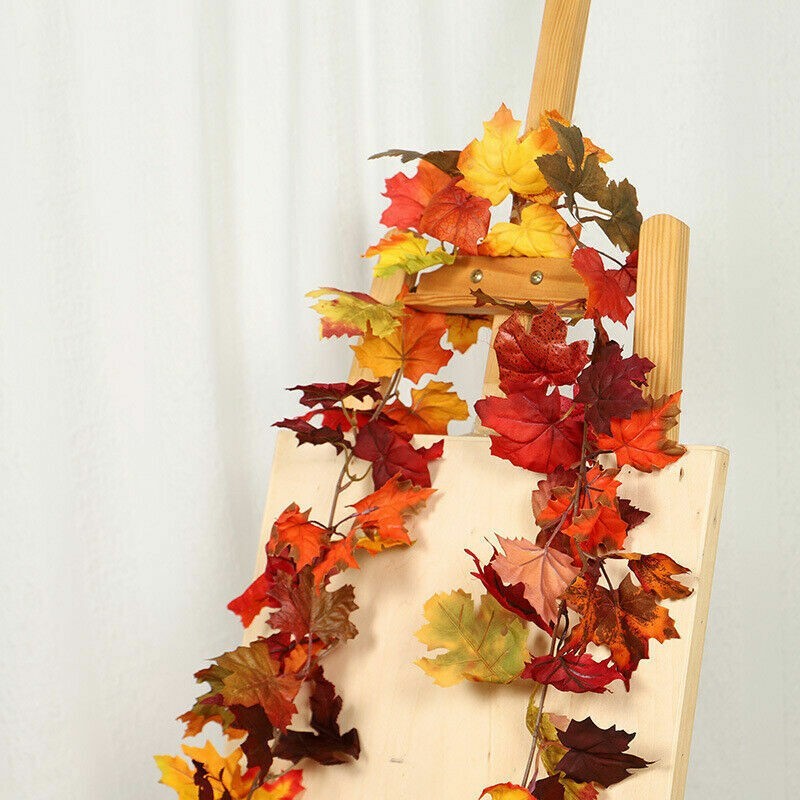 Autumn Fall Maple Leaves LED Lights Hanging Plant Halloween Artificial Flowers