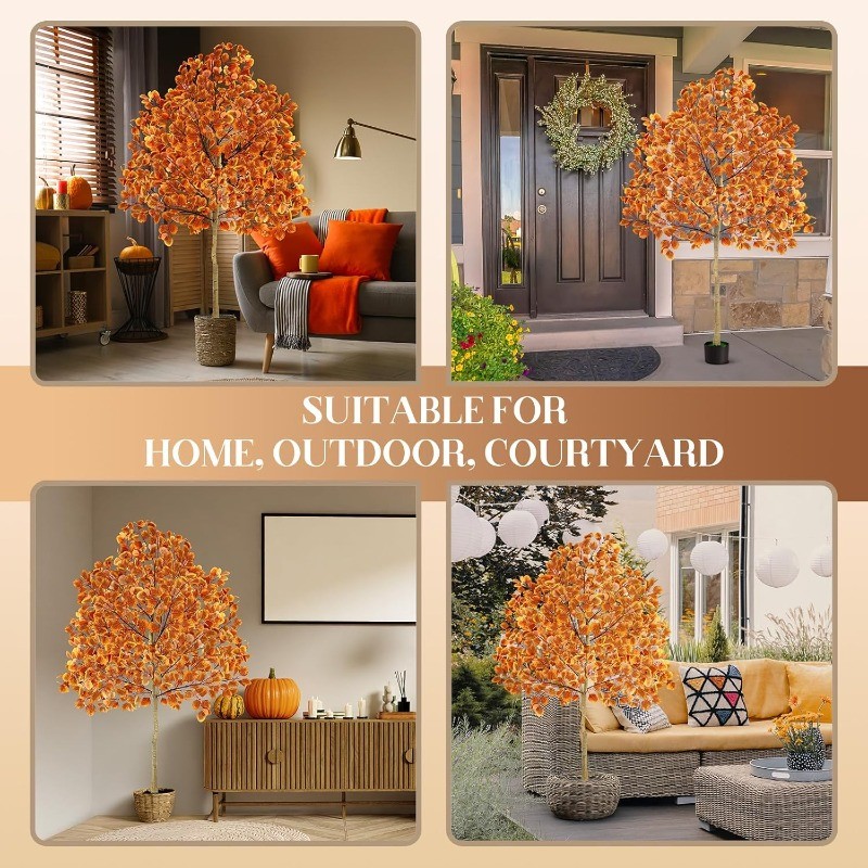 6FT Artificial Autumn Tree, Faux Autumn Harvest Tree for Home Decor Front Porch