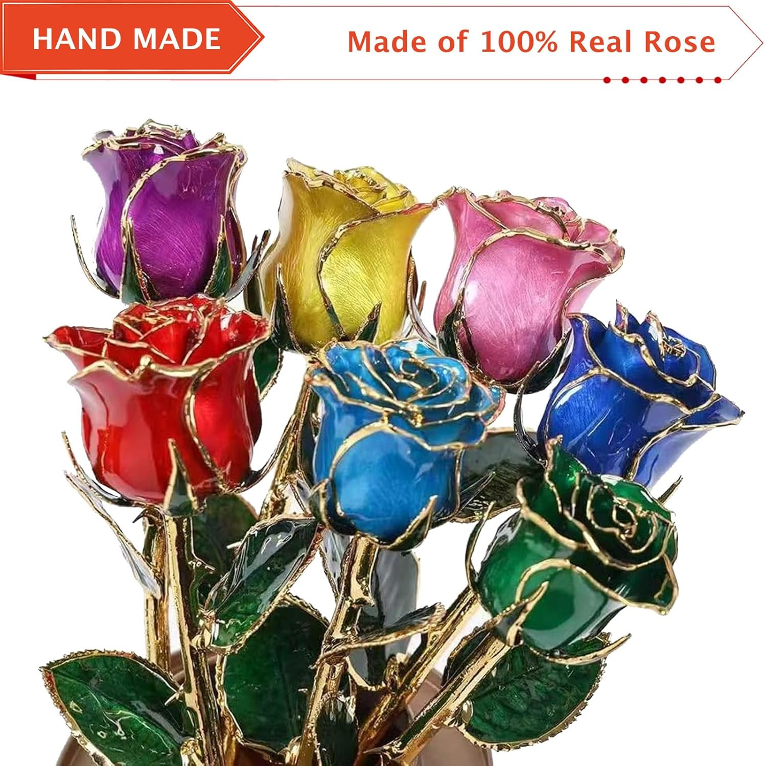 24K Gold Dipped Rose Gift Set with Crystal Vase for Her